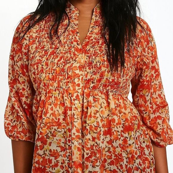 Like New Womens Autumnal Falling of the Leaves Balloon Sleeves Blouse Top - Picture 2 of 13